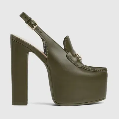 Gucci Ottavia Leather Platform Loafer Pumps In Luscious Green