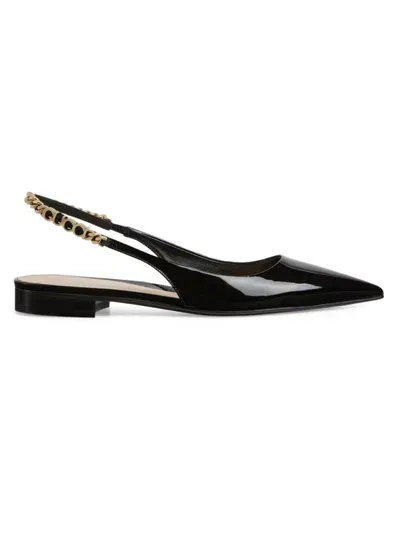 Gucci Signoria Patent Leather Slingback Flats In Nero