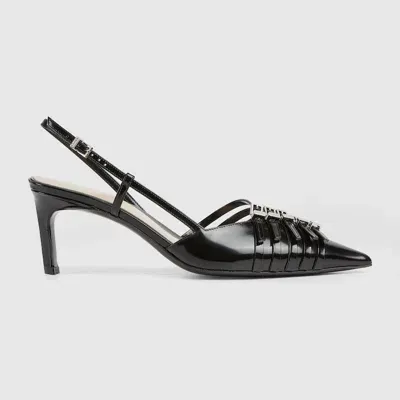 Gucci Regent Leather Buckles Slingback Pumps In Black