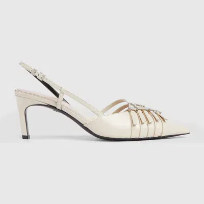 Gucci Regent Leather Buckles Slingback Pumps In New Ivoire