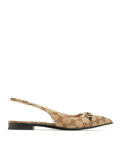 Gucci Women`s Slingback Ballerina With Clamp In Nude & Neutrals