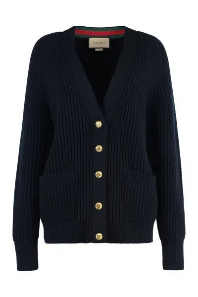 Gucci Rib Stitch Cardigan In Blue