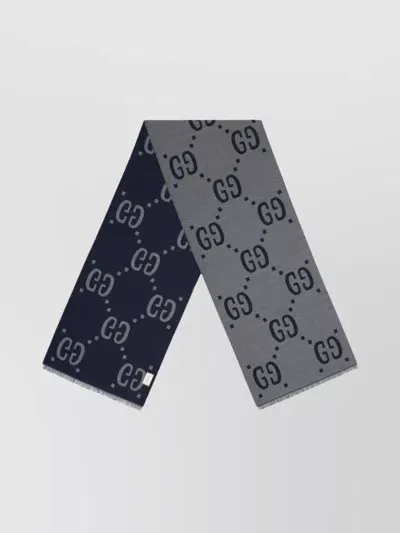 Gucci Wool And Silk Blend Jacquard Scarf In M.night Bl/l.grey