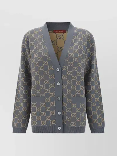 Gucci Wool Cardigan Reversible V-neck Long Sleeves In Multicolor