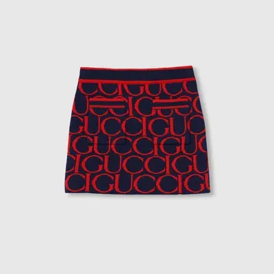 Gucci Kids' Wool Jacquard Skirt In Blue