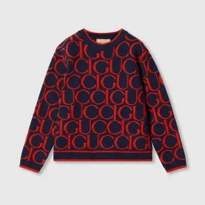 Gucci Kids' Wool Jacquard Sweater In Blue