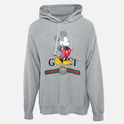 Pre-owned Gucci X Disney Grey Mickey Mouse Print Cotton Knit Hoodie L