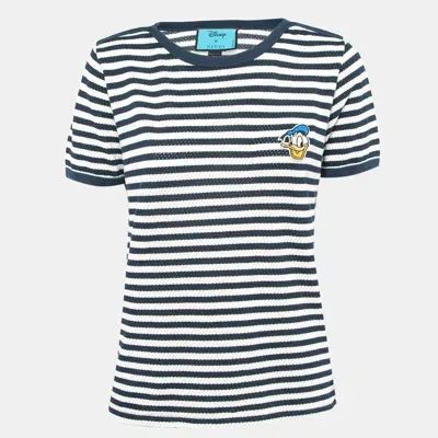 Pre-owned Gucci X Disney Navy Blue Striped And Pinhole Cotton T-shirt L