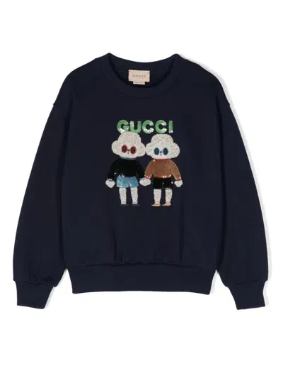 Gucci Kids' X Seungyoun Kim Cotton Sweatshirt In Blue