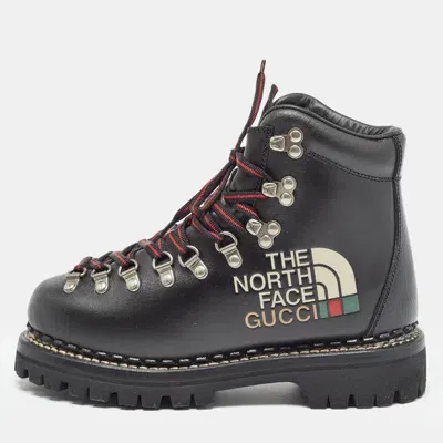 Pre-owned Gucci X The North Face Black Leather Hiking Ankle Boots Size 36