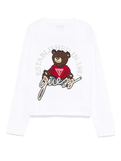 Guess Kids' Bear-appliqué T-shirt In White