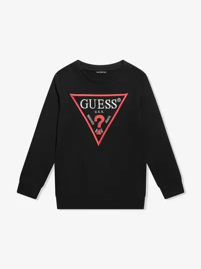 Guess Kids' Logo-embroidered Organic-cotton Sweatshirt In Black