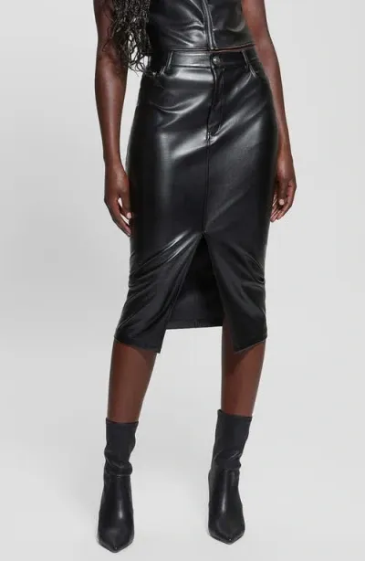 Guess Celine High Waist Faux Leather Skirt In Jet Black A996