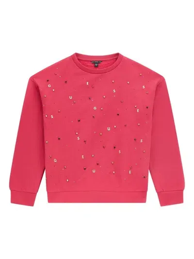 Guess Kids' Crystal-embellished Sweatshirt In Rosa