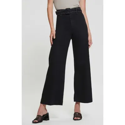 Guess Dakota High Waist Belted Crop Wide Leg Jeans In Dark Wash