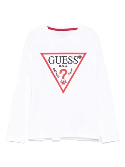 Guess Kids' Embroidered-logo T-shirt In White