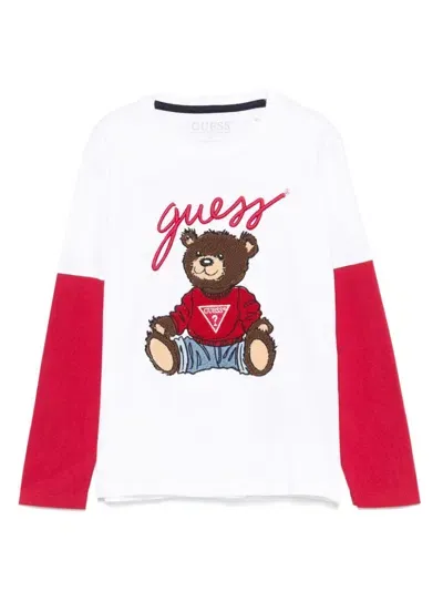 Guess Kids' Embroidered-logo T-shirt In White