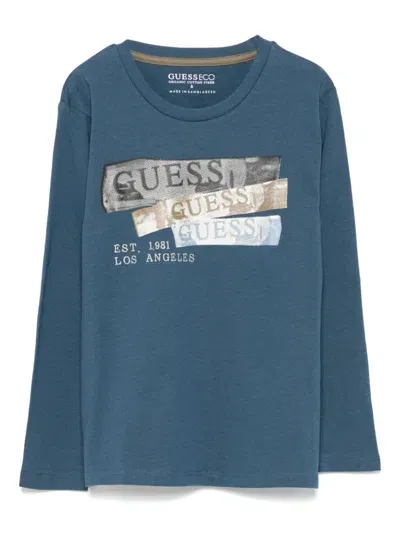 Guess Kids' Graphic-print T-shirt In Blue