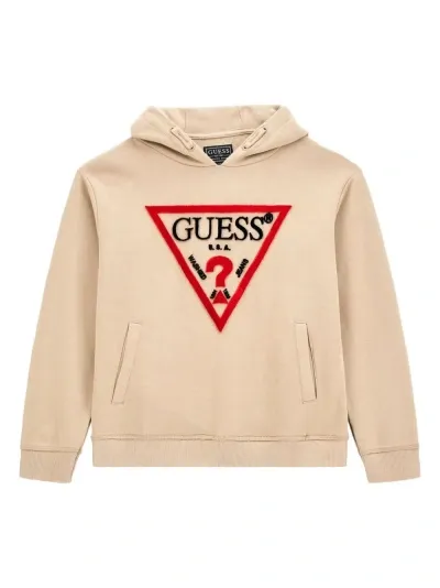 Guess Kids' Logo-embroidered Hoodie In Neutrals