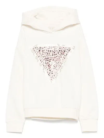 Guess Kids' Logo-embroidered Hoodie In White