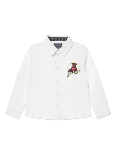 Guess Kids' Logo-embroidered Poplin Shirt In White