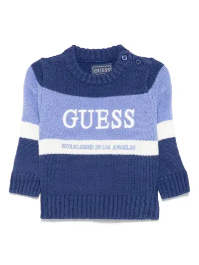 Guess Babies' Logo-embroidered Sweater In Blau