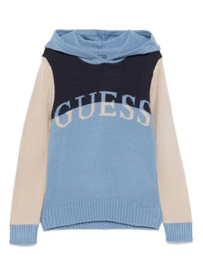 Guess Kids' Logo-jacquard Sweater In Blue