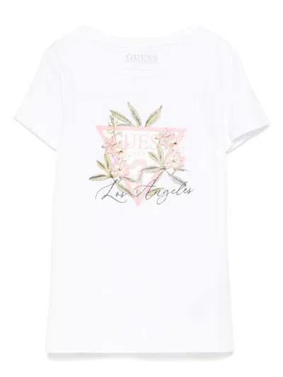 Guess Kids' Logo-print T-shirt In White