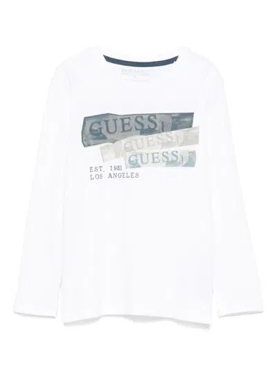 Guess Kids' Logo-print T-shirt In White