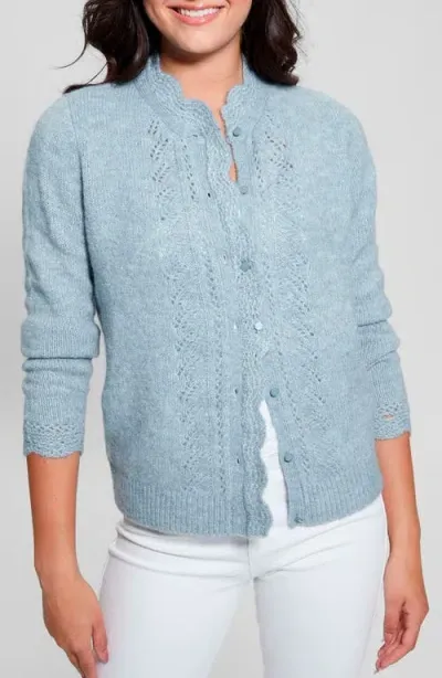 Guess Macie Pointelle Detail Cardigan In Blue Ribbon