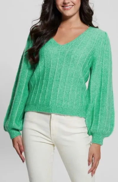 Guess Madeline Pointelle Detail Sweater In Sea Glass Green