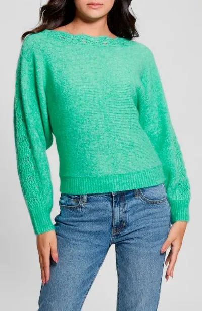 Guess Malorie Pointelle Detail Dolman Sleeve Sweater In Sea Glass Green