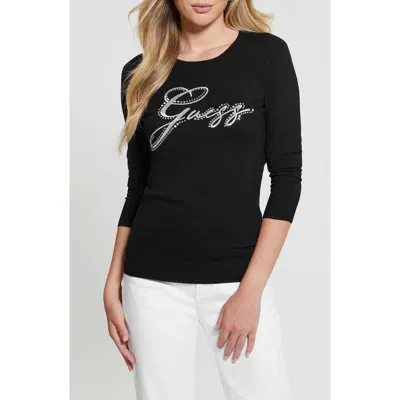 Guess Olive Embellished Logo Sweater In Jet Black