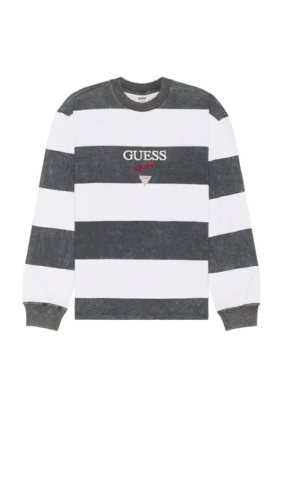 Guess Originals Block Stripe Long Sleeve Tee In White