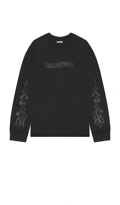 Guess Originals Printed Sleeve Long Sleeve Tee In Black