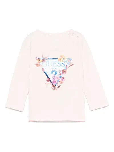 Guess Babies' Triangle Logo T-shirt In Pink