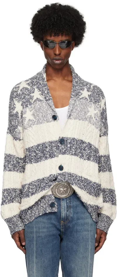 Guess Usa Blue & White American Cable Knit Cardigan In Gusa American Flag