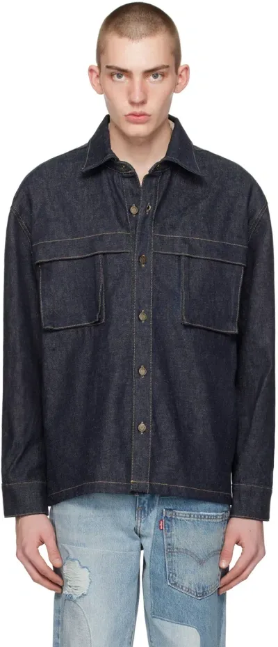 Guess Usa Indigo Utility Denim Shirt In Gurw Gusa Raw Indigo