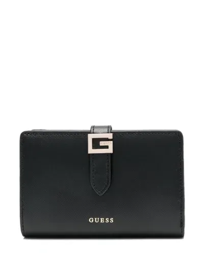 Guess Usa Logo-lettering Wallet In Black