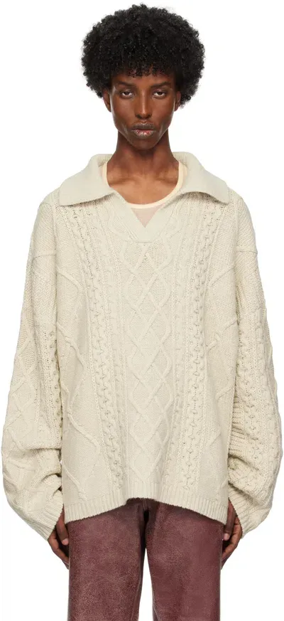 Guess Usa Off-white Cable Sweater In Pearl White Multi