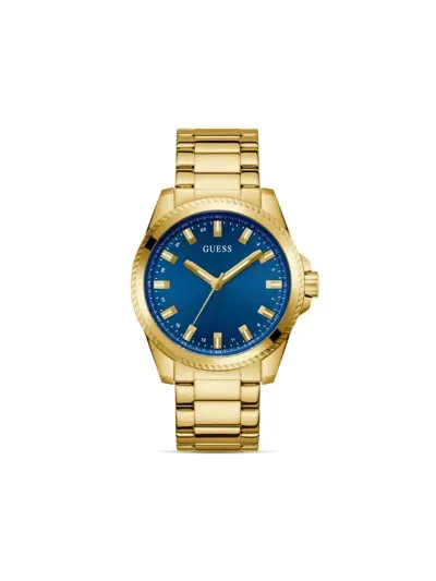 Guess Usa Stainless Steel Battery 44mm In Blue