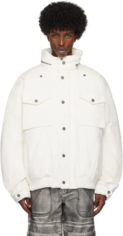 Guess Usa White Cotton Ripstop Parka Jacket In Alabaster White