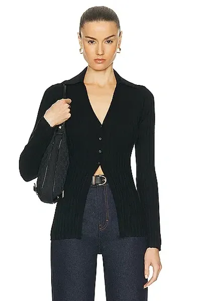 Guest In Residence Rib Button Cardigan In Black