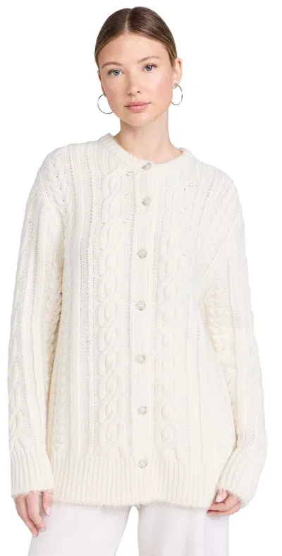 Guest In Residence Rossella Cable Cashmere-blend Cardigan In Cream