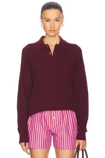 Guest In Residence Theo Waffle Polo Cashmere Top In Plum