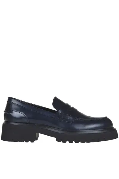 Guglielmo Rotta Brushed Leather Mocassins In Navy Blue