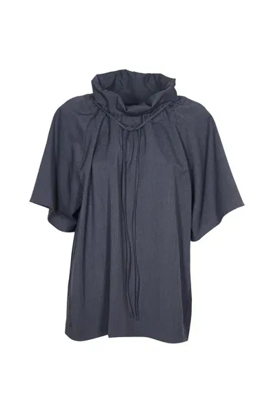 Hache Drawstring Neck Top In Gray