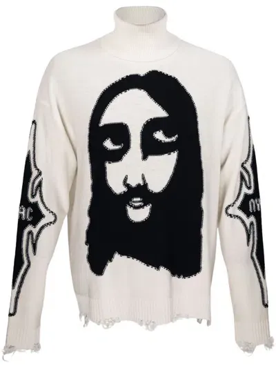 Haculla Praising Face-motif Jumper In White