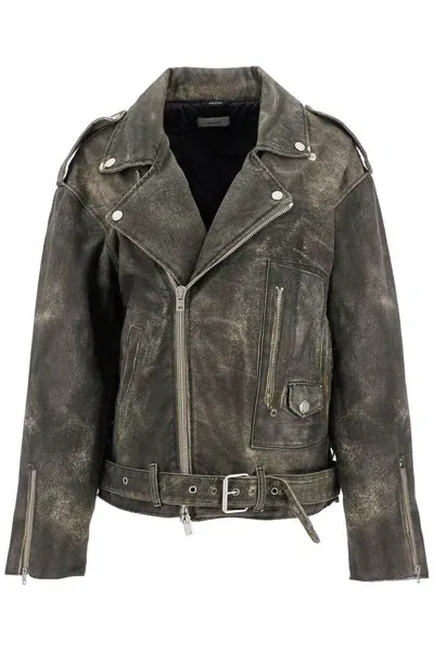 Haikure Lee's Faux Leather Biker Jacket With In Grey