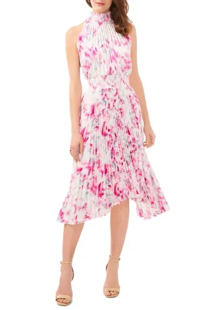 Halogen Pleated Sharkbite Hem Midi Dress In Magenta